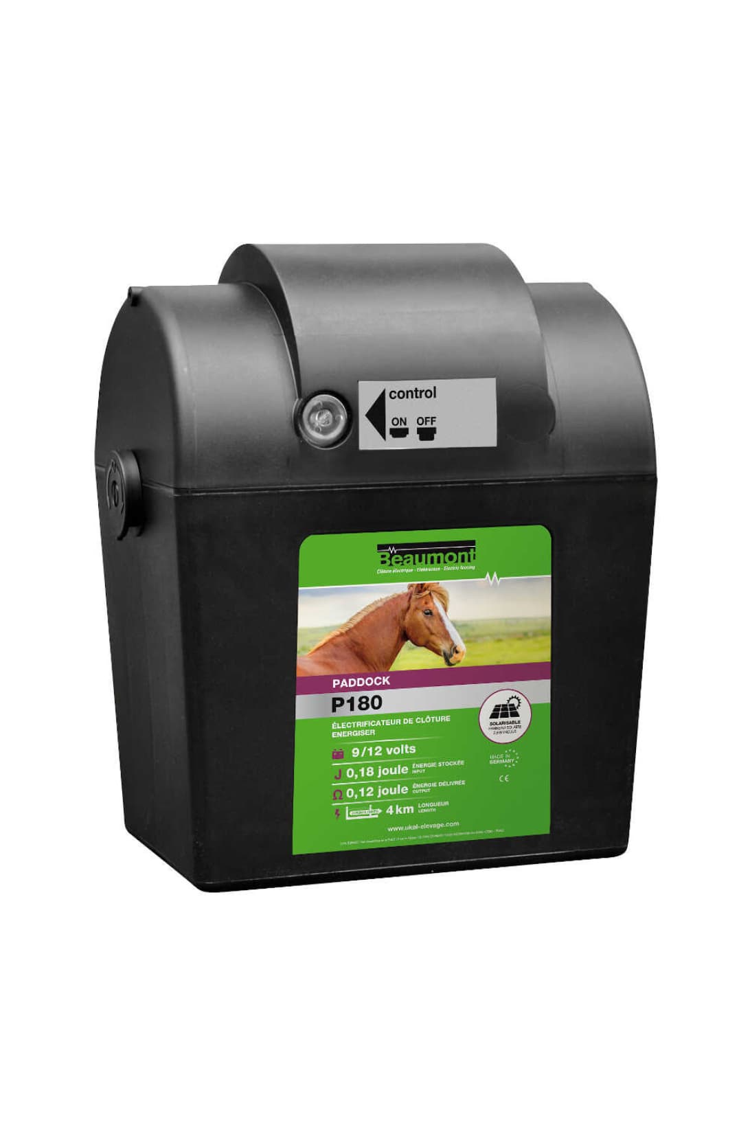 Poste à pile BEAUMONT - Paddock P180 + panneau solaire 2,5 W