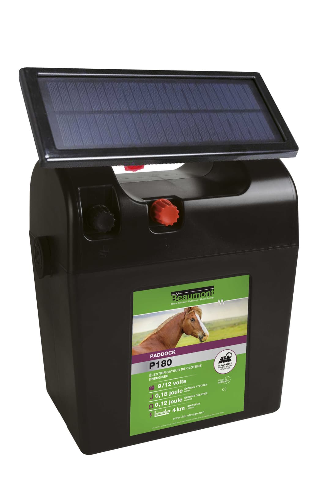 Poste à pile BEAUMONT - Paddock P180 + panneau solaire 2,5 W
