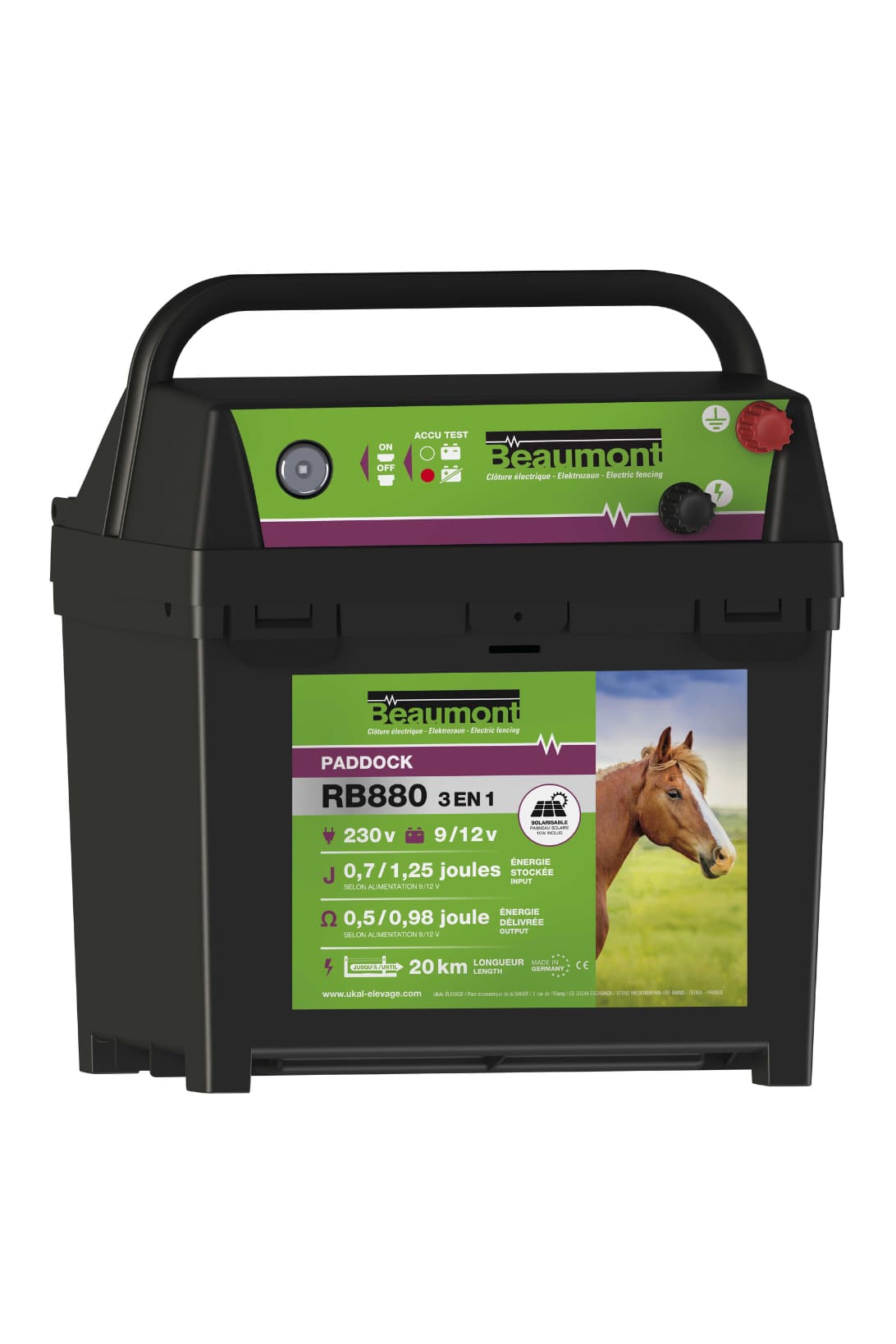 Poste BEAUMONT - Paddock RB880 3-en-1 + panneau solaire 10 W
